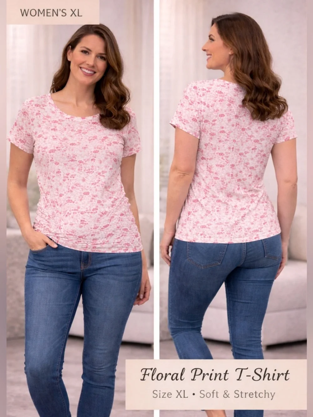 Faded glory Pink Floral Short Sleeve Knit Top XL